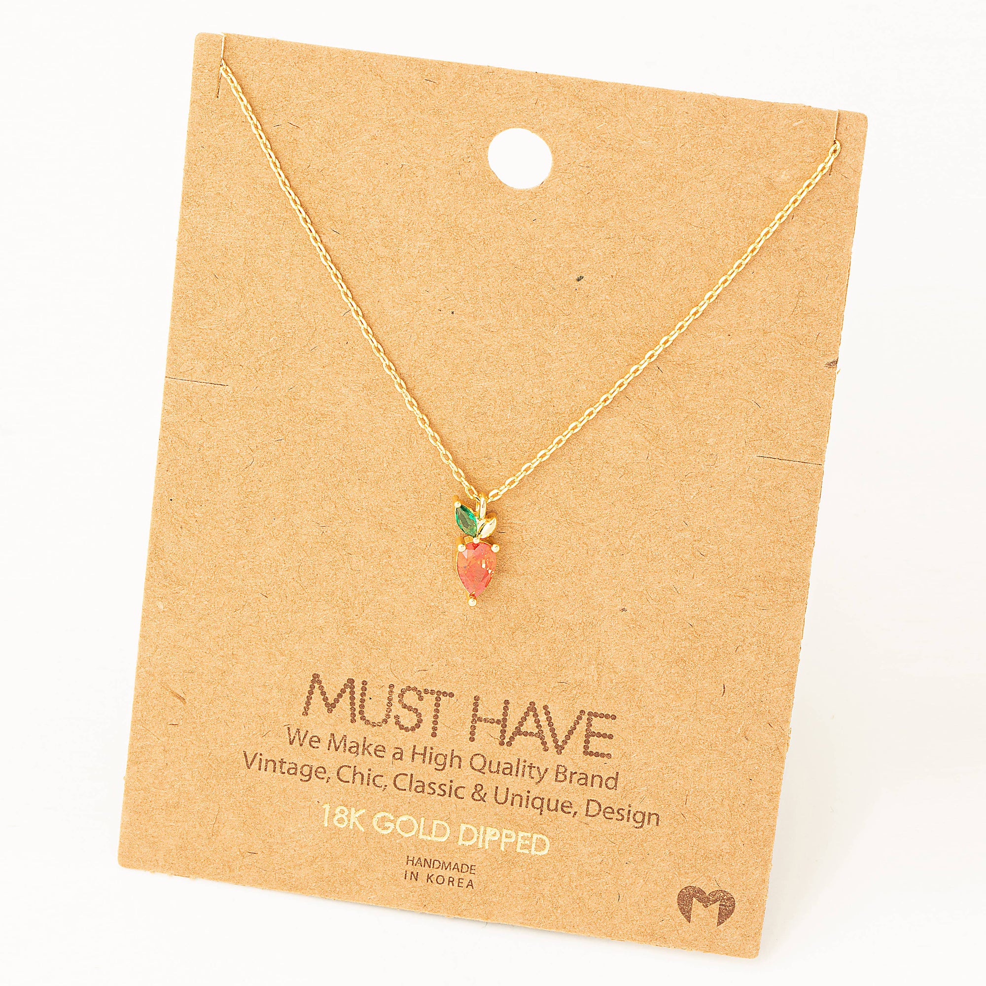 Gold Plated Tiny Strawberry Charm Necklace