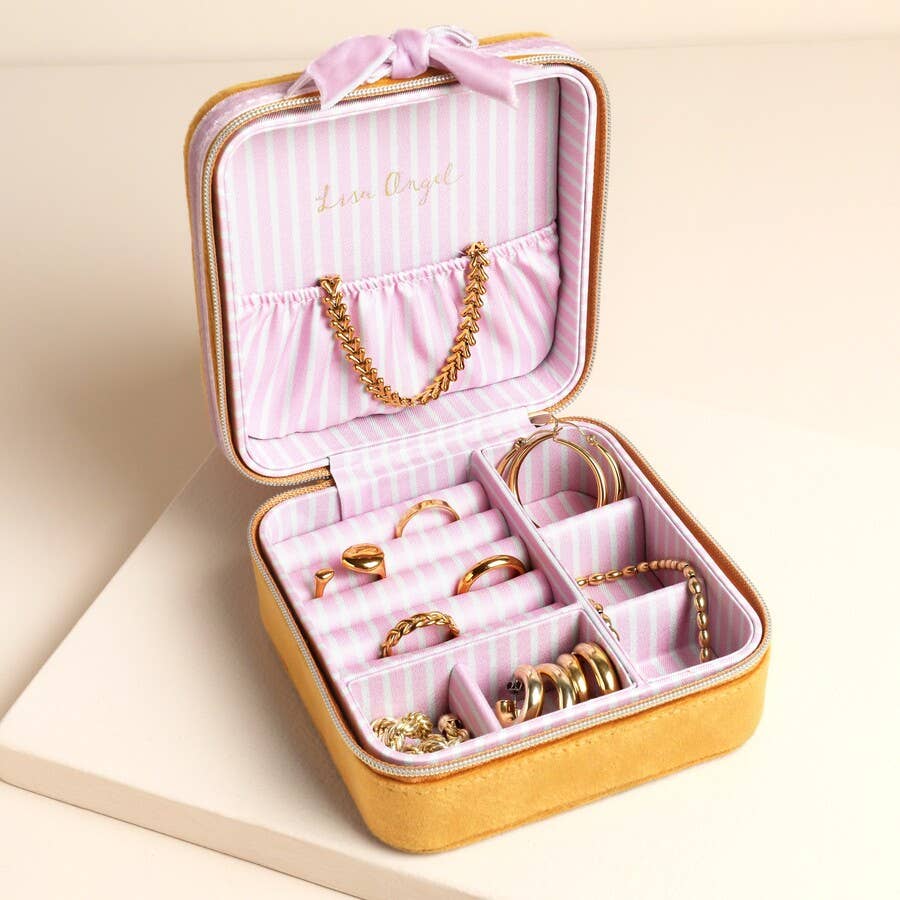 Mustard and Pink Velvet Bow Jewelery Case