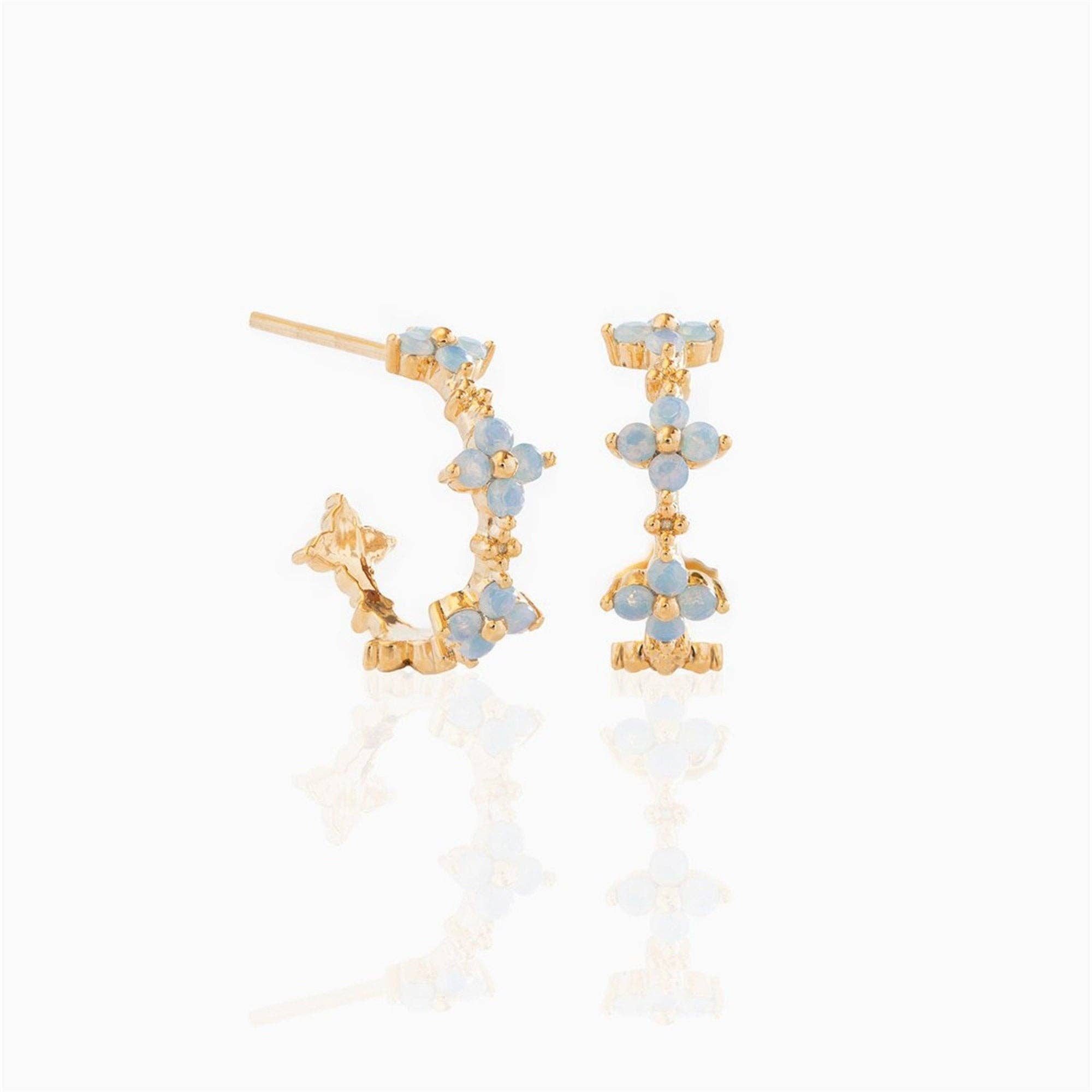 Delicate Blue Flower Gold Earrings