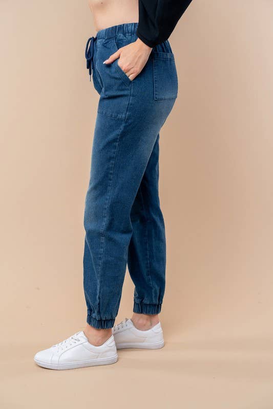 High Waisted Denim Joggers
