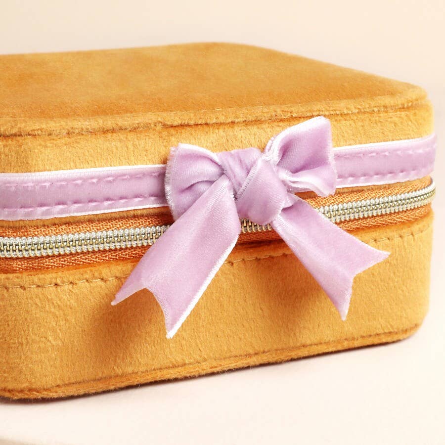 Mustard and Pink Velvet Bow Jewelery Case