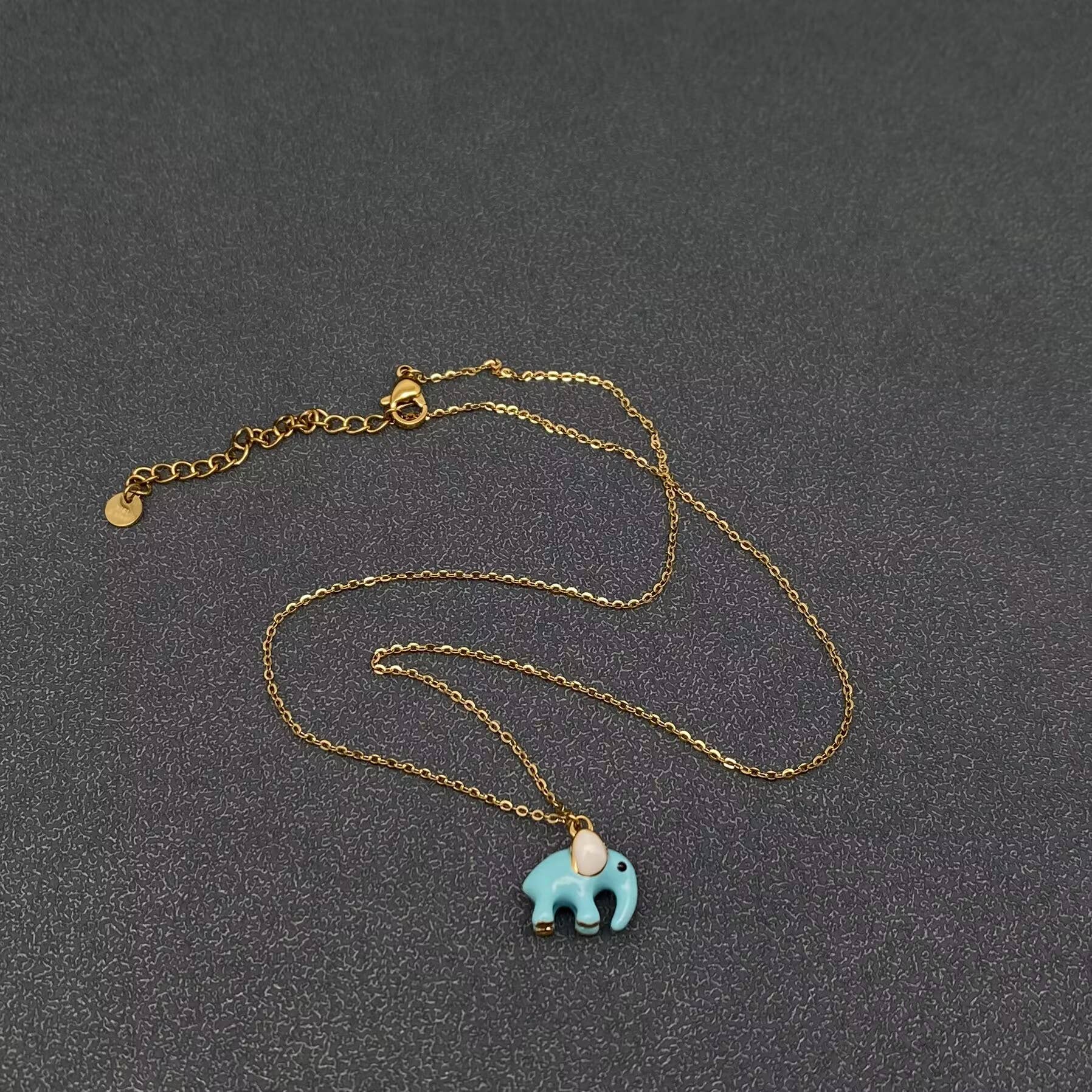 Happy Elephant Blue Enamel Necklace