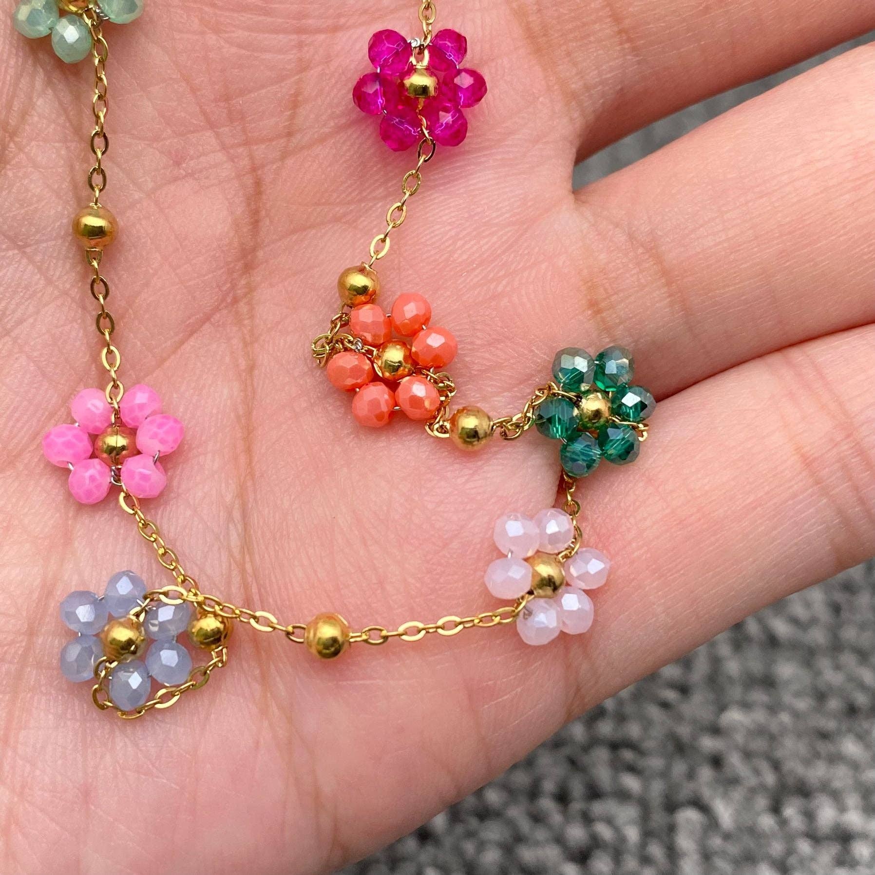 Rainbow Blooms Gold Flower Necklace