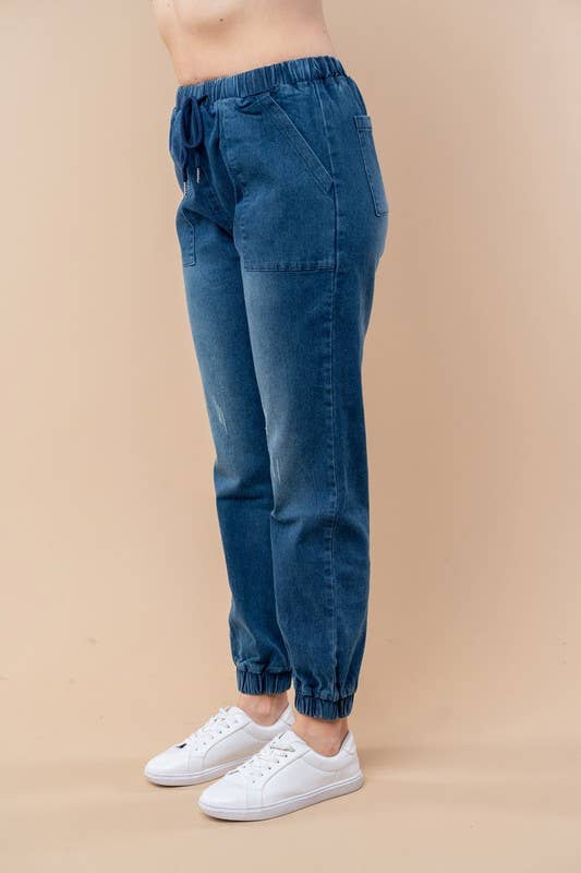 High Waisted Denim Joggers
