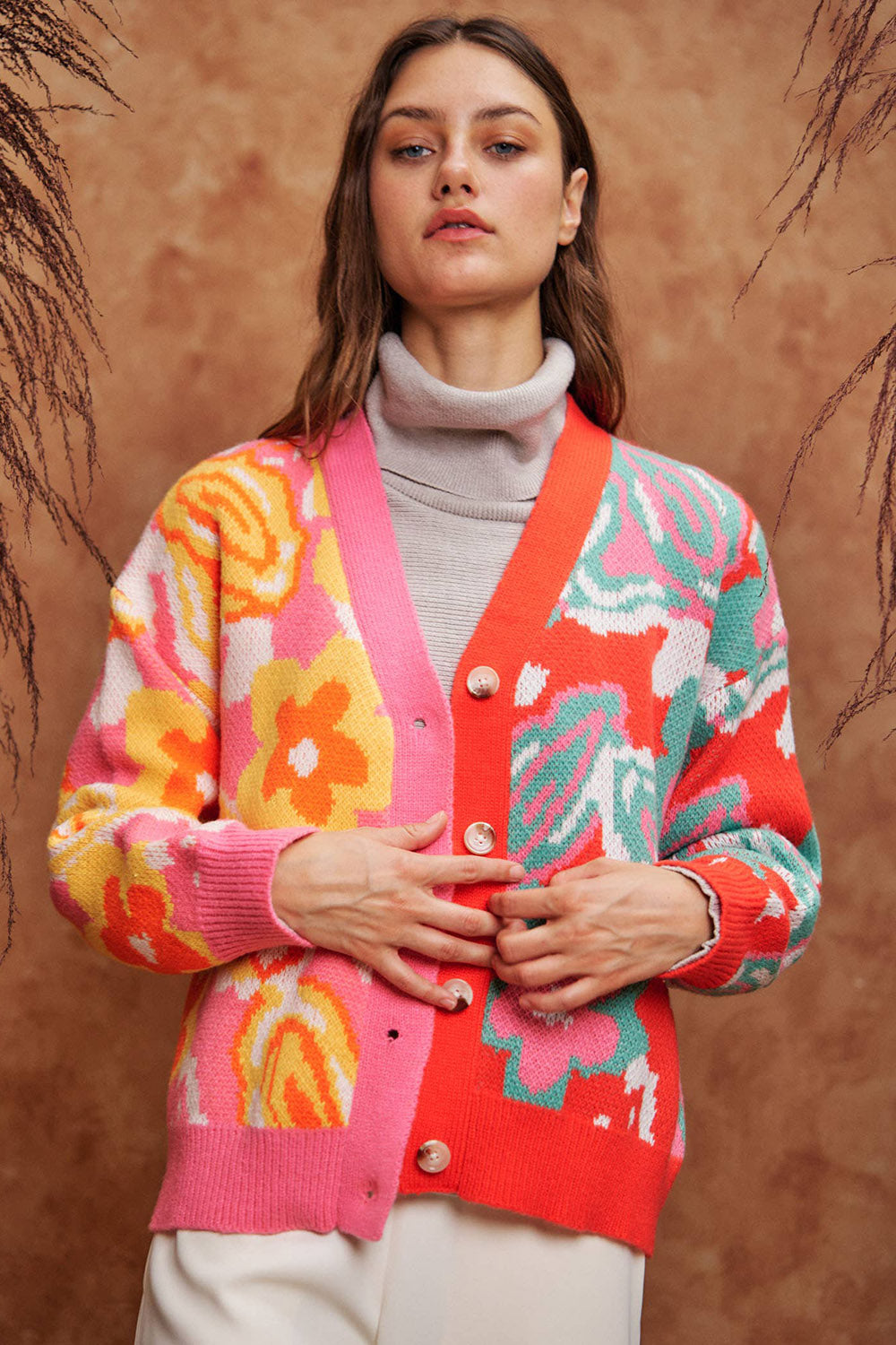 Retro Floral Knit Cardigan