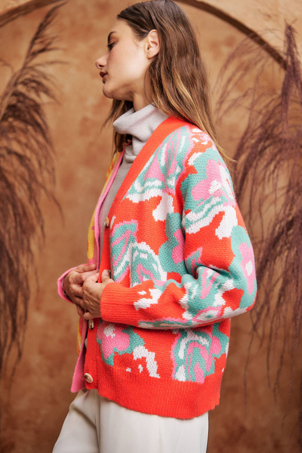 Retro Floral Knit Cardigan