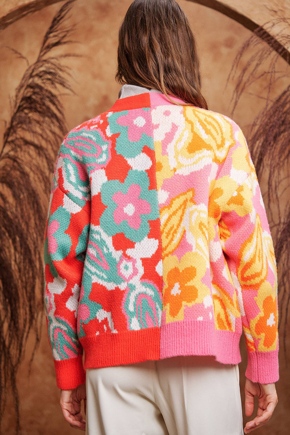 Retro Floral Knit Cardigan