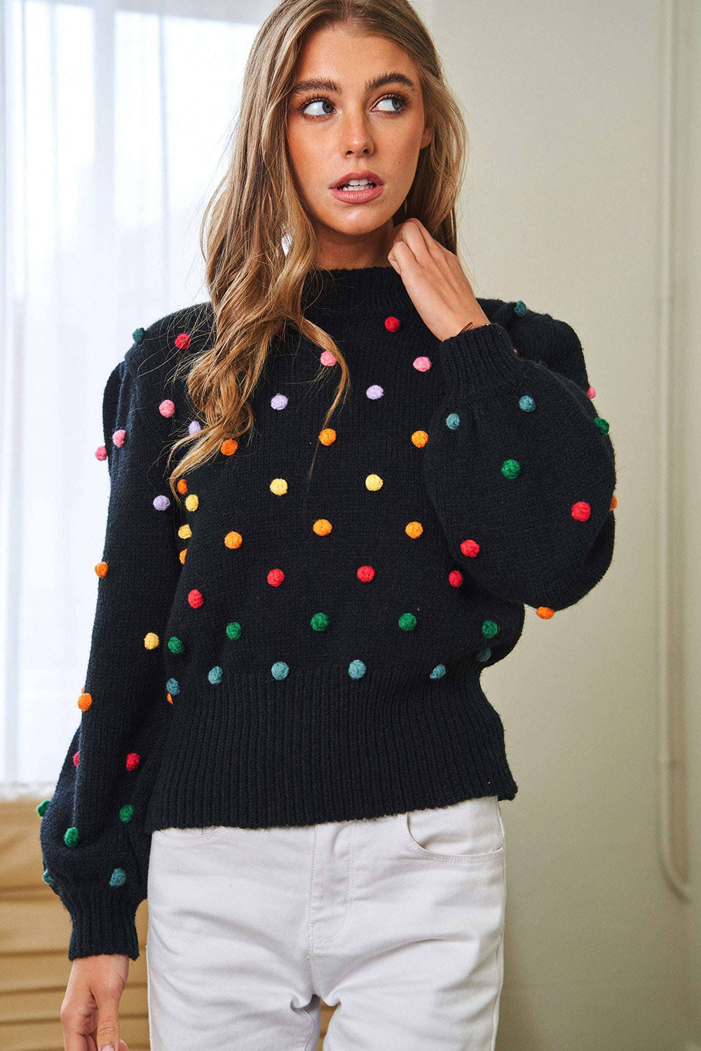 Rainbow Pompom Sweater
