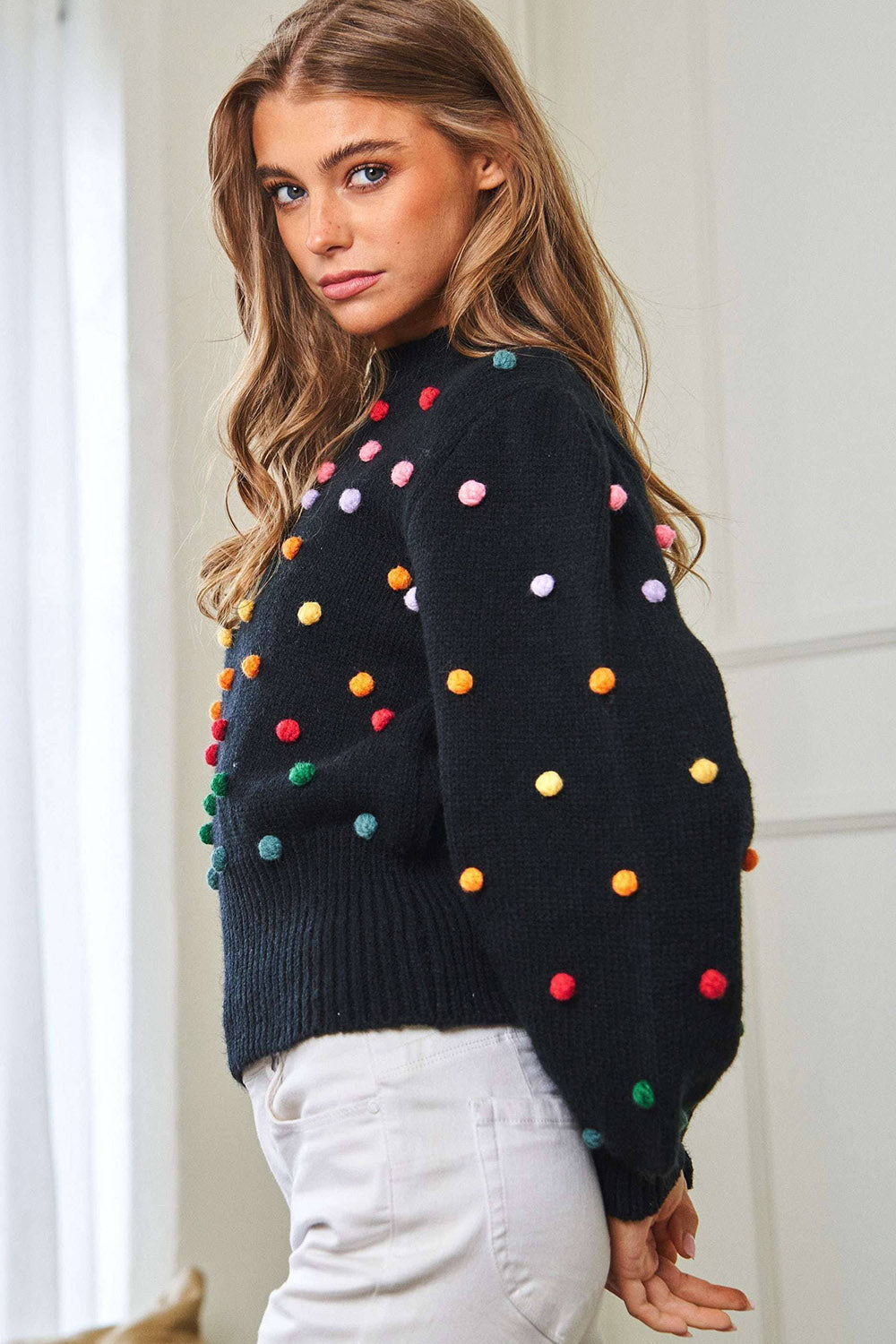 Rainbow Pompom Sweater