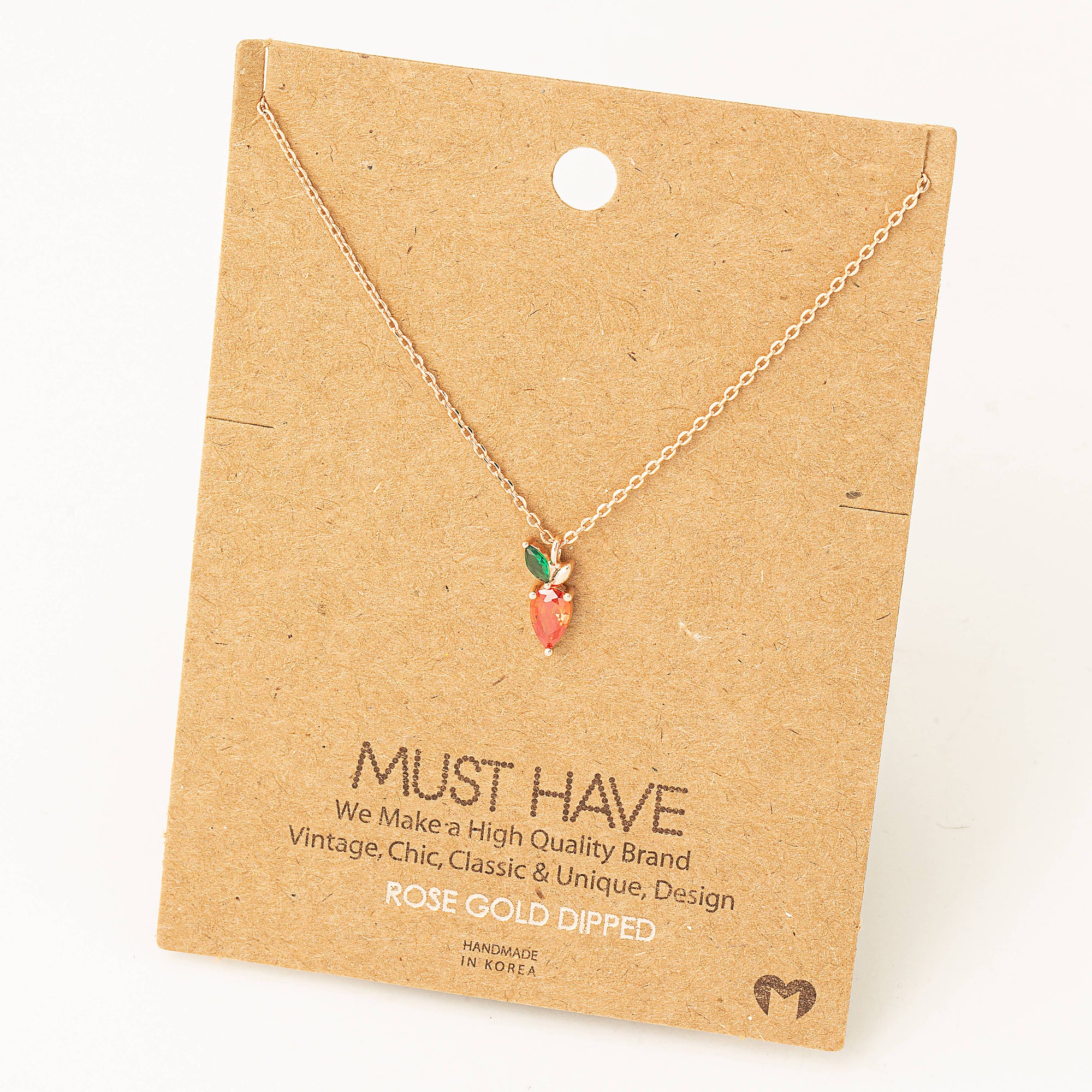 Gold Plated Tiny Strawberry Charm Necklace