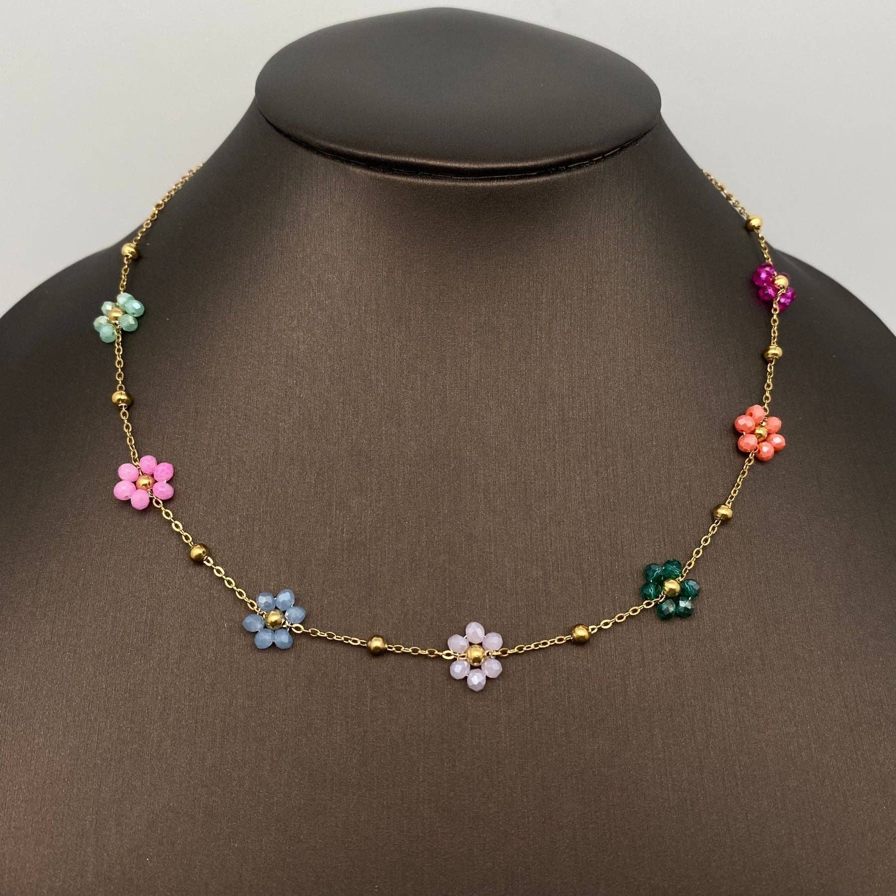 Rainbow Blooms Gold Flower Necklace