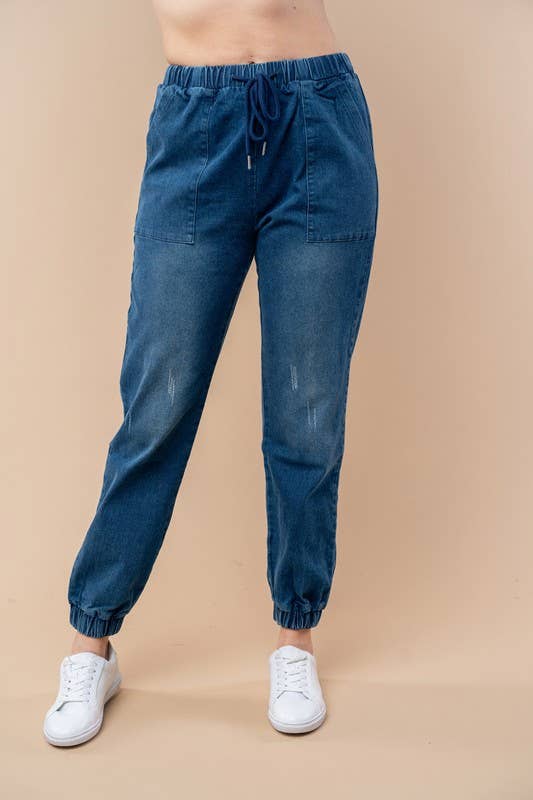 High Waisted Denim Joggers