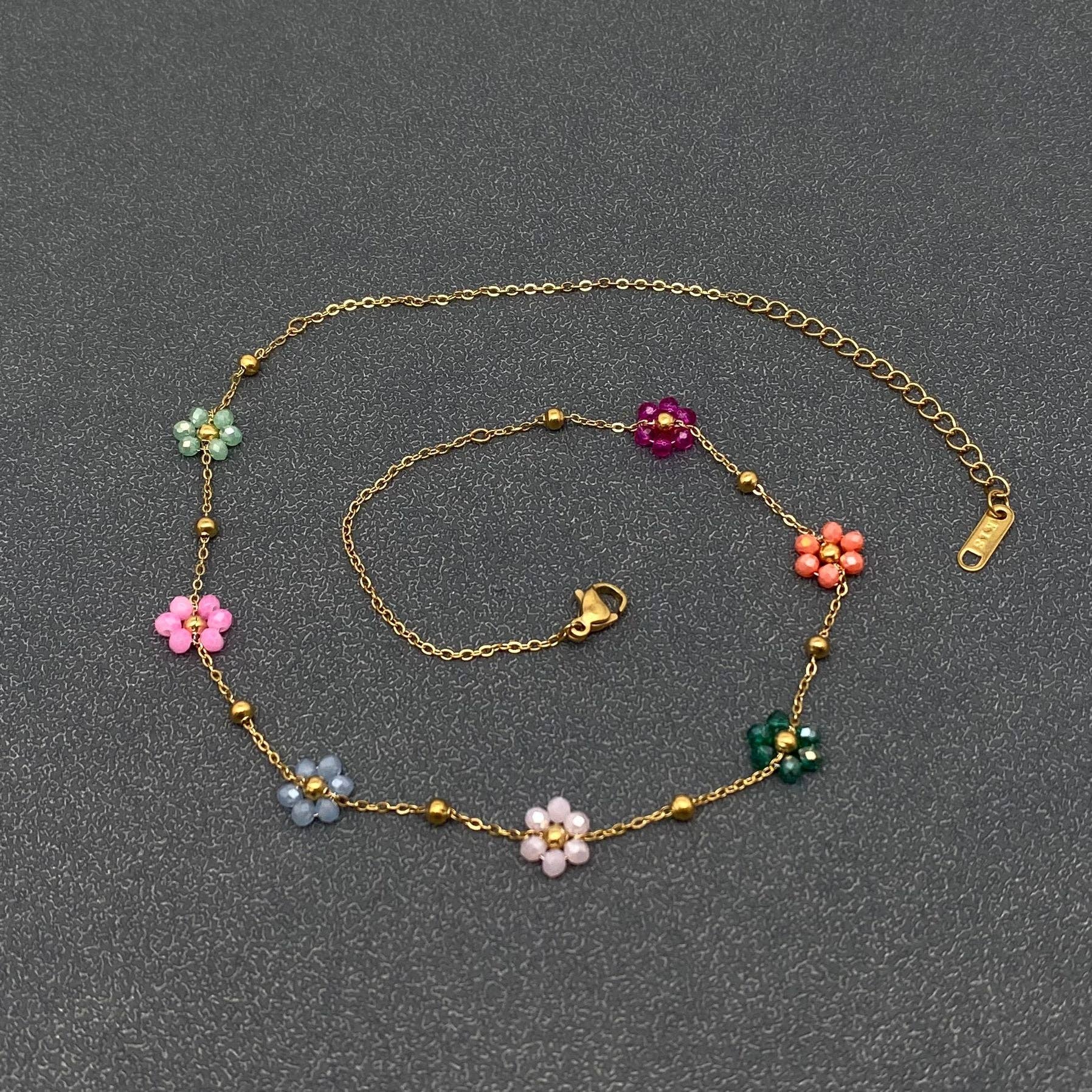 Rainbow Blooms Gold Flower Necklace