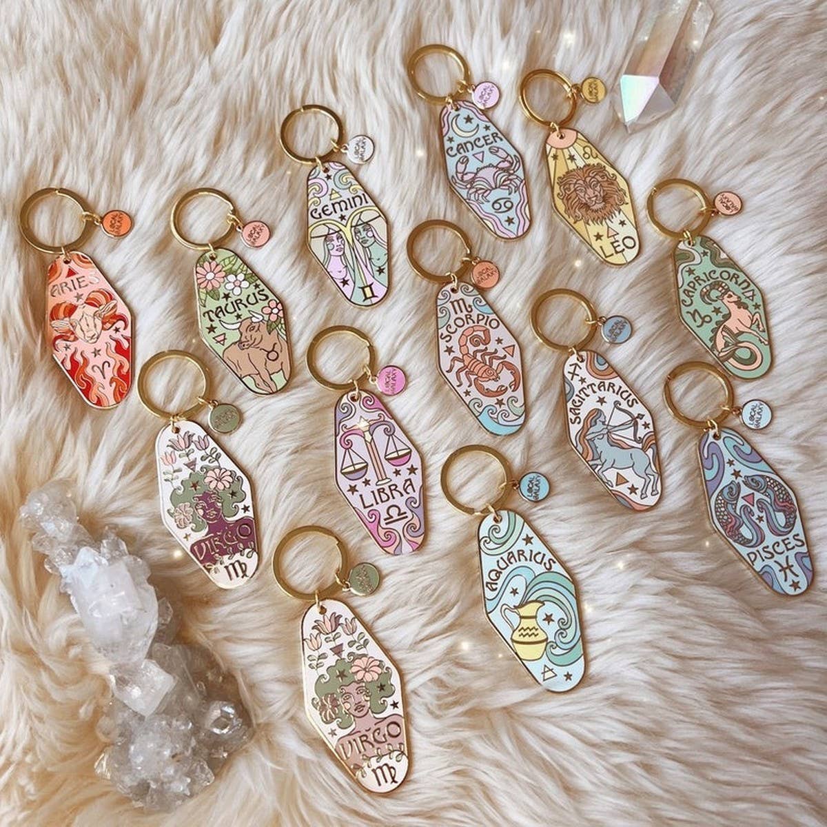 Retro Motel Zodiac Enamel Keychain