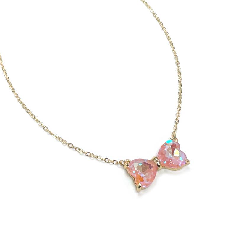 Bow Shape Heart Glass Necklace