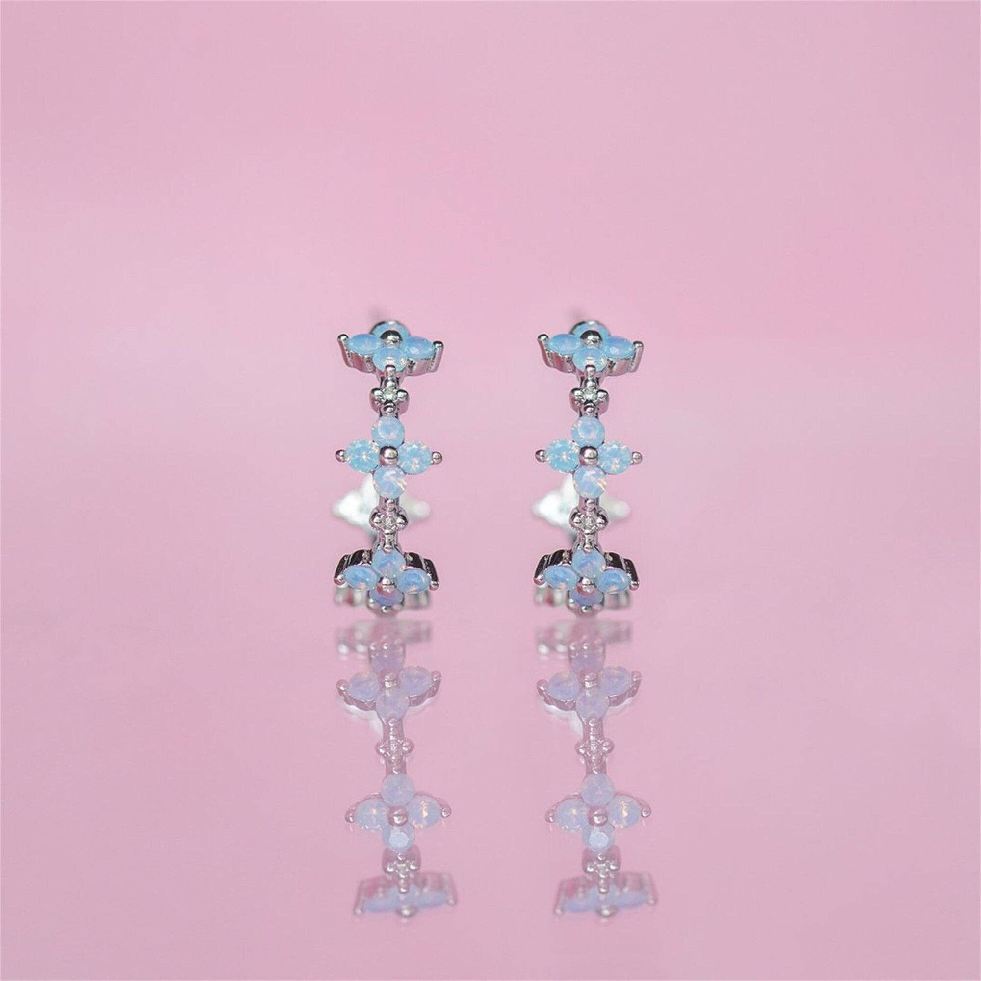 Delicate Blue Flower Gold Earrings