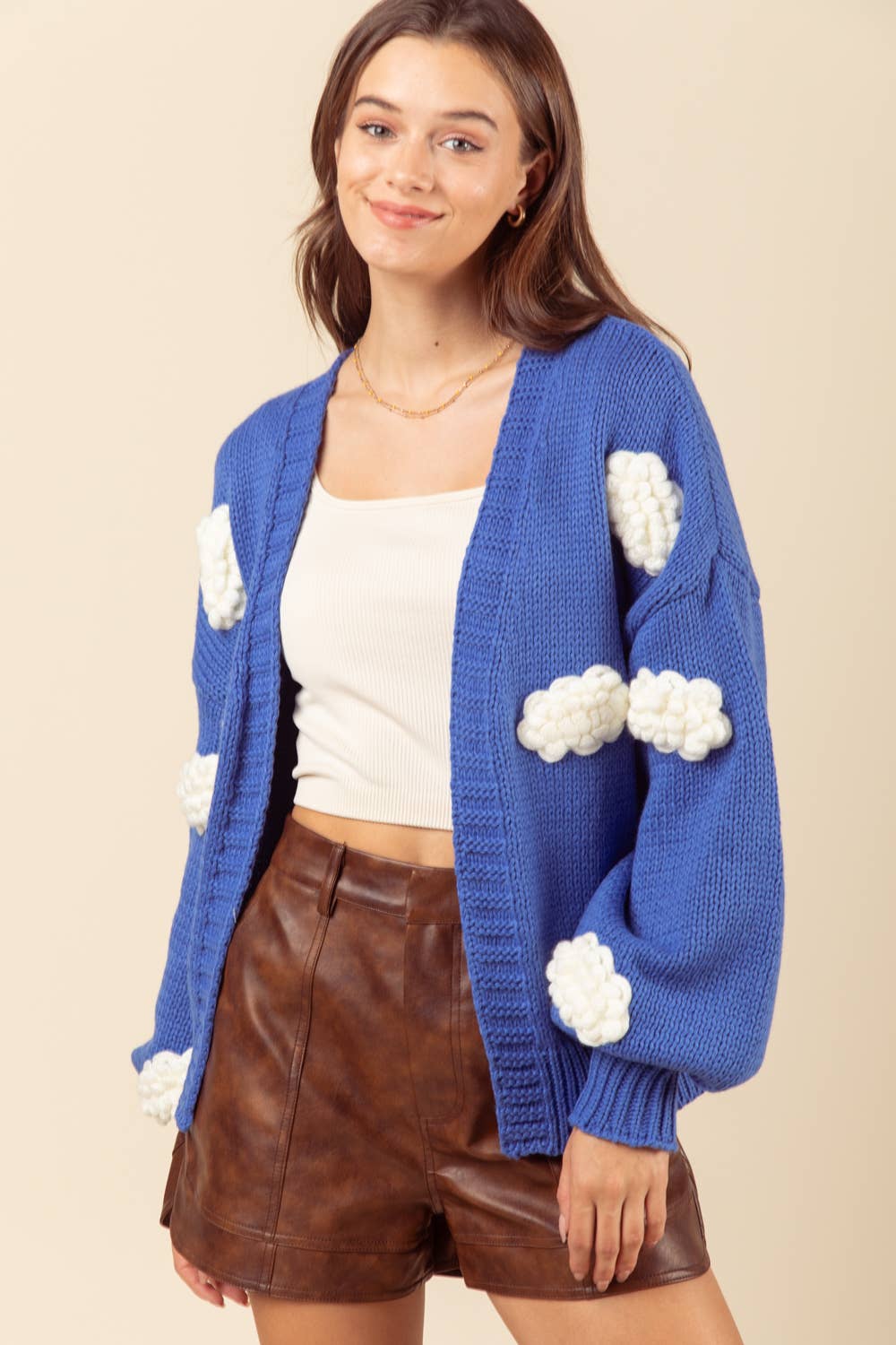 MERMOI Drop Shoulder Cloud Pattern Cardigan Women's Knit Cardigan long  sweater (Color : Baby Blue, Size : M.) : : Fashion